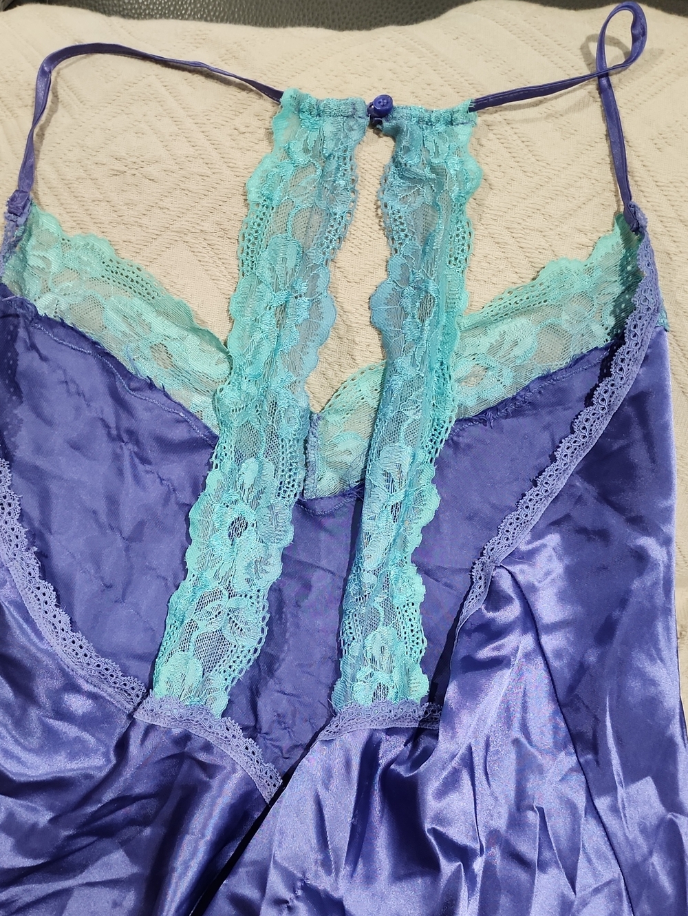 Thalian Satin Chemise with Turquoise Lace & Purple Body